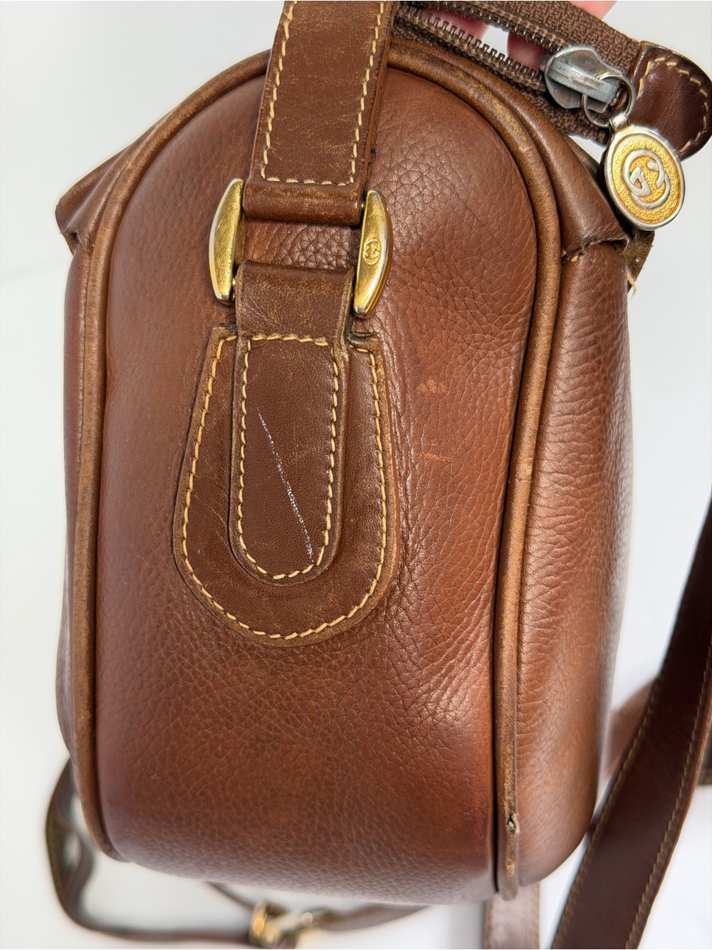 Authentic Gucci Crossbody Bag Brown chestnut Leather Shoulder Bag GG - Fair poor - Picture 11 of 16